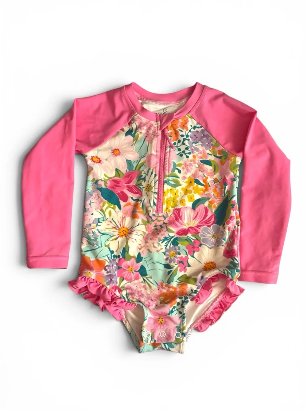Caden Lane Floral Long Sleeve Ruffle One Piece Swimsuit Rash Guard 3 T toddler